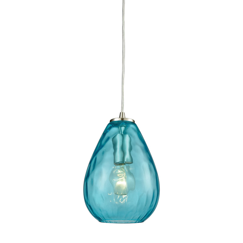 Lagoon 1-Light Mini Pendant in Satin Nickel with Aqua Water Glass ELK Lighting | Pendant Lamps | Modishstore
