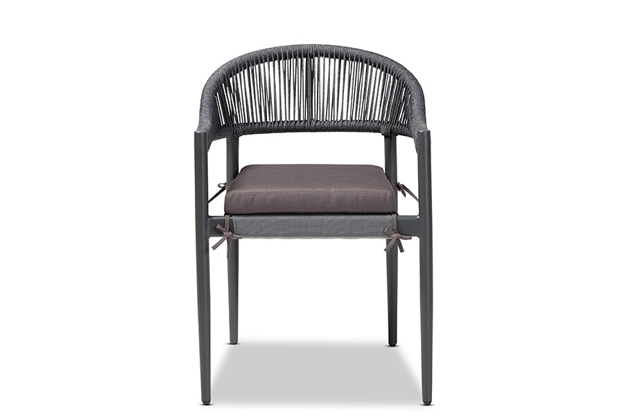 Baxton Studio Wendell Modern and Contemporary Grey Finished Rope and Metal Outdoor Dining Chair | Modishstore | Dining Chairs - 3