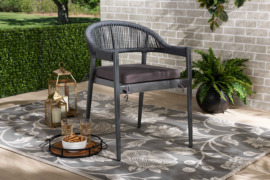 Baxton Studio Wendell Modern and Contemporary Grey Finished Rope and Metal Outdoor Dining Chair | Modishstore | Dining Chairs