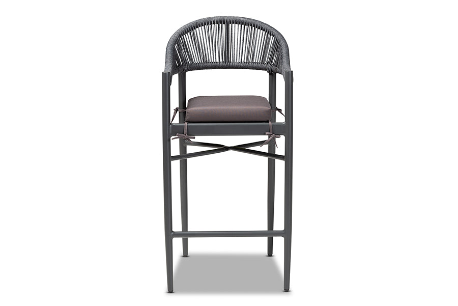 baxton studio wendell modern and contemporary grey finished rope and metal outdoor bar stool | Modish Furniture Store-3