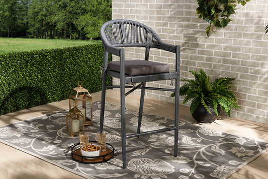 Baxton Studio Wendell Modern and Contemporary Grey Finished Rope and Metal Outdoor Bar Stool | Modishstore | Bar Stools