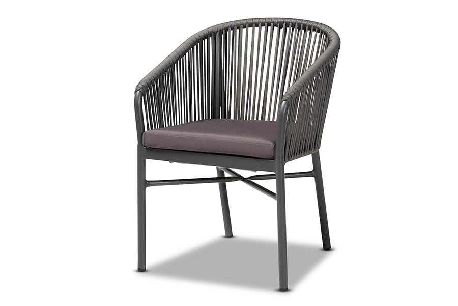 Baxton Studio Marcus Modern and Contemporary Grey Finished Rope and Metal Outdoor Dining Chair | Modishstore | Dining Chairs - 2