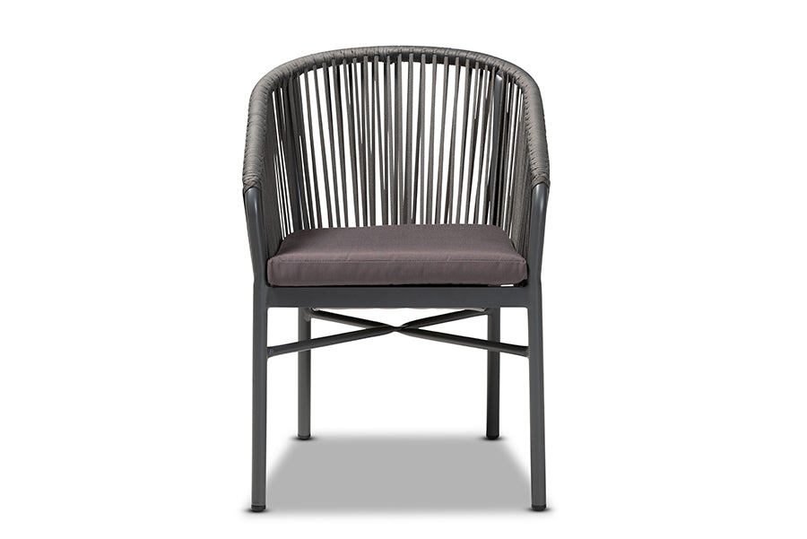Baxton Studio Marcus Modern and Contemporary Grey Finished Rope and Metal Outdoor Dining Chair | Modishstore | Dining Chairs - 4