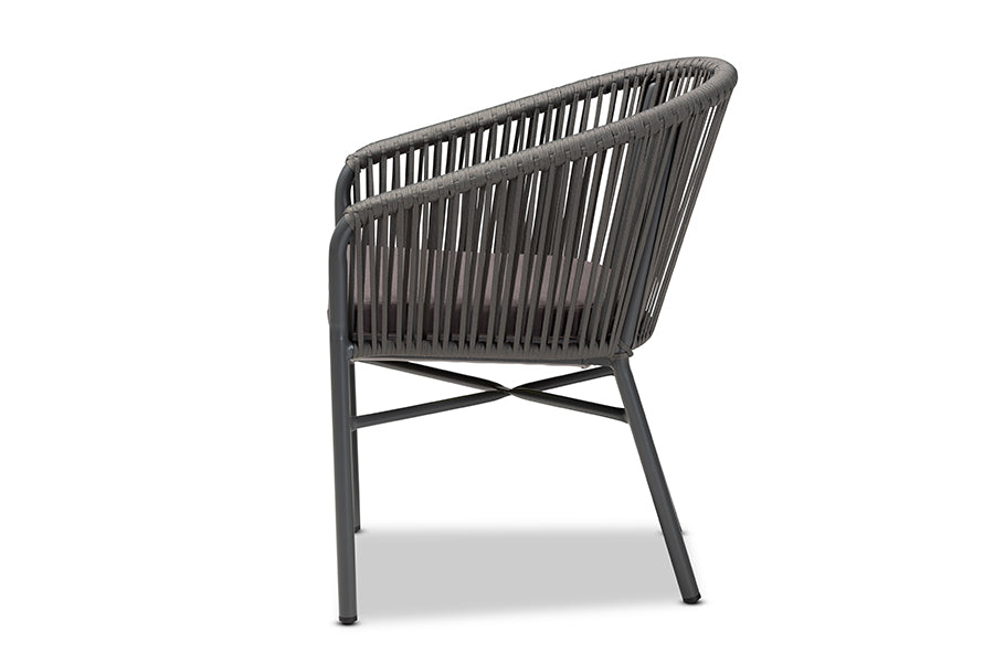 Baxton Studio Marcus Modern and Contemporary Grey Finished Rope and Metal Outdoor Dining Chair | Modishstore | Dining Chairs - 3