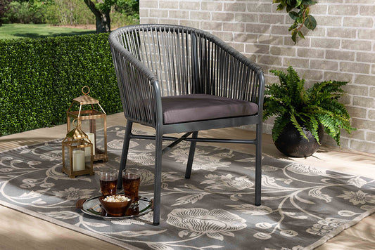 Baxton Studio Marcus Modern and Contemporary Grey Finished Rope and Metal Outdoor Dining Chair | Modishstore | Dining Chairs
