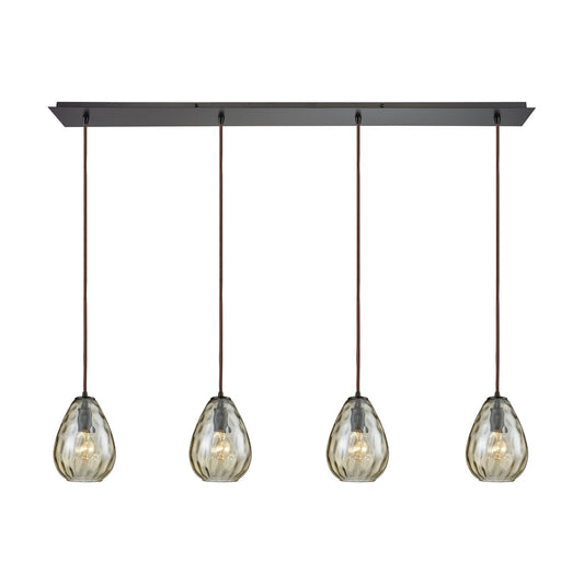 Lagoon 4-Light Linear Pendant Fixture in Oil Rubbed Bronze with Champagne-plated Water Glass ELK Lighting | Pendant Lamps | Modishstore