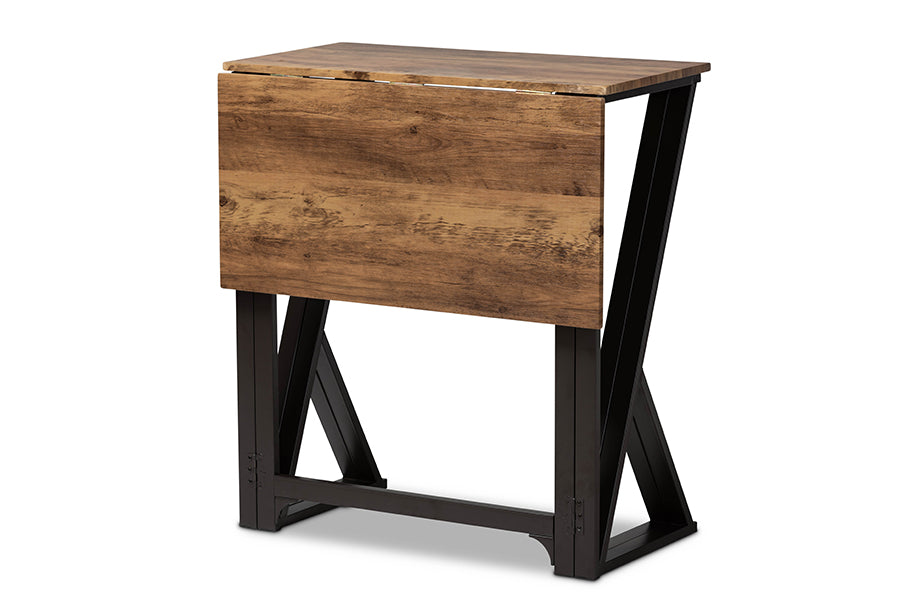 Baxton Studio Richard Industrial and Rustic Walnut Finished Wood and Black Metal 5-Piece Pub Set with Extendable Tabletop | Bar Stools & Table | Modishstore - 5