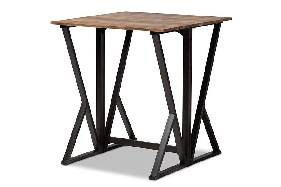Baxton Studio Richard Industrial and Rustic Walnut Finished Wood and Black Metal 5-Piece Pub Set with Extendable Tabletop | Bar Stools & Table | Modishstore - 7