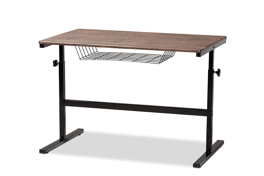 baxton studio anisa modern and industrial walnut finished wood and black metal height adjustable desk | Modish Furniture Store-2