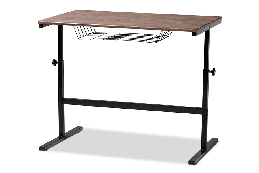 baxton studio anisa modern and industrial walnut finished wood and black metal height adjustable desk | Modish Furniture Store-3
