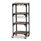 baxton studio victor industrial rustic walnut finished wood and black metal 4 tier mobile wine cart | Modish Furniture Store-2