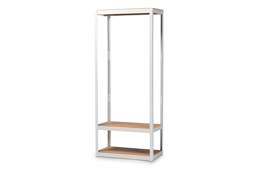 baxton studio elton modern and contemporary white finished metal 3 shelf free standing closet storage organizer | Modish Furniture Store-2