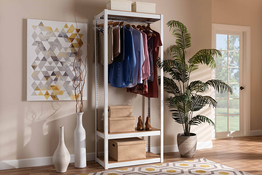 Baxton Studio Elton Modern and Contemporary White Finished Metal 3-Shelf Free-Standing Closet Storage Organizer | Modishstore | Shelves & Shelving Units
