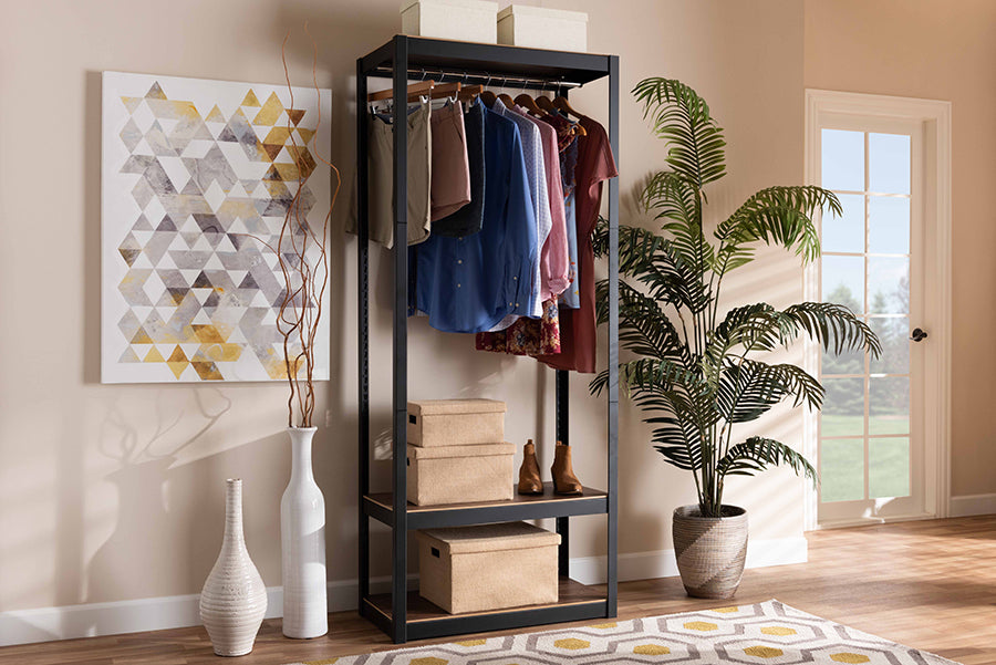 Baxton Studio Elton Modern and Contemporary Black Finished Metal 3-Shelf Free-Standing Closet Storage Organizer | Modishstore | Shelves & Shelving Units