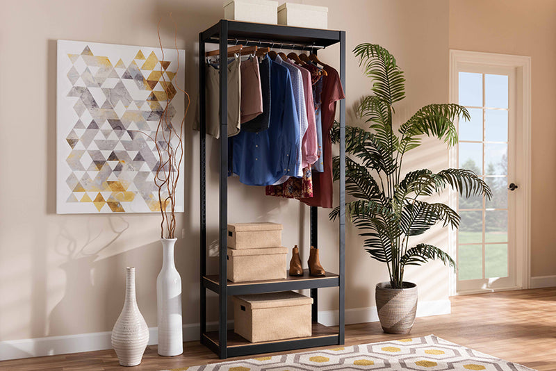 Baxton Studio Elton Modern and Contemporary Black Finished Metal 3-Shelf Free-Standing Closet Storage Organizer | Modishstore | Shelves & Shelving Units