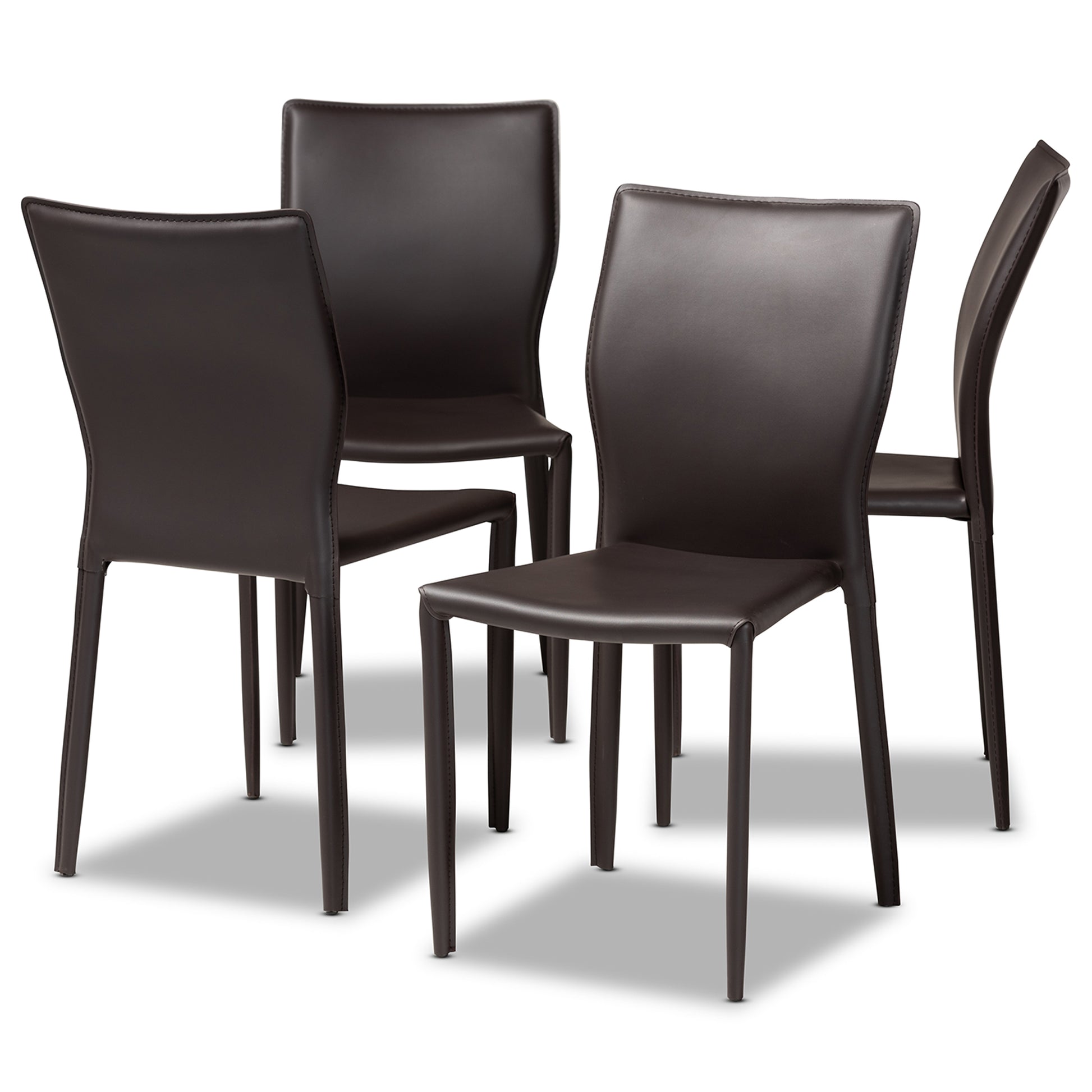 Baxton Studio Heidi Modern and Contemporary Dark Brown Faux Leather Upholstered 4-Piece Dining Chair Set | Dining Chairs | Modishstore