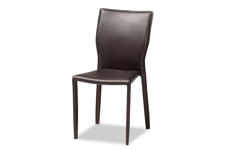 Baxton Studio Heidi Modern and Contemporary Dark Brown Faux Leather Upholstered 4-Piece Dining Chair Set | Dining Chairs | Modishstore - 4