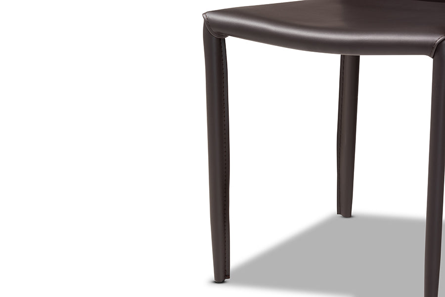 Baxton Studio Heidi Modern and Contemporary Dark Brown Faux Leather Upholstered 4-Piece Dining Chair Set | Dining Chairs | Modishstore - 5