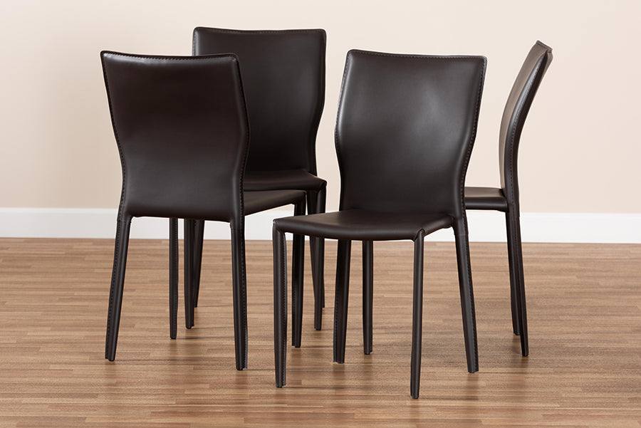 Baxton Studio Heidi Modern and Contemporary Dark Brown Faux Leather Upholstered 4-Piece Dining Chair Set | Dining Chairs | Modishstore - 3
