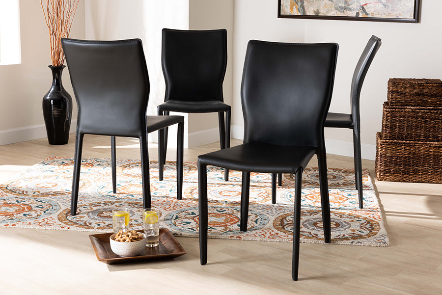 Baxton Studio Heidi Modern and Contemporary Dark Brown Faux Leather Upholstered 4-Piece Dining Chair Set | Dining Chairs | Modishstore - 8