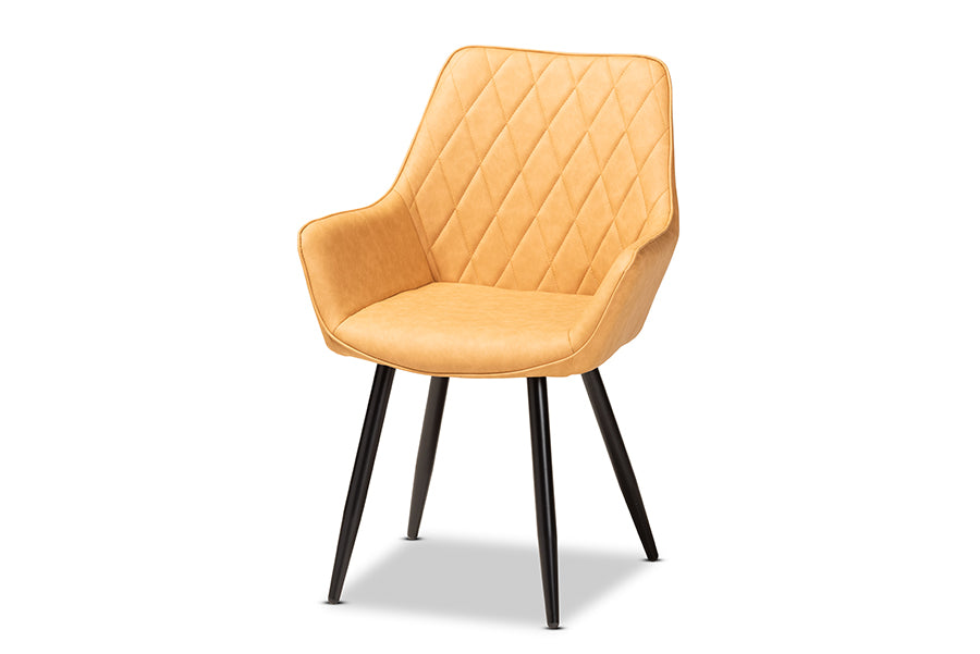 Baxton Studio Astrid Mid-Century Contemporary Tan Faux Leather Upholstered and Black Metal 4-Piece Dining Chair Set | Modishstore | Dining Chairs - 2