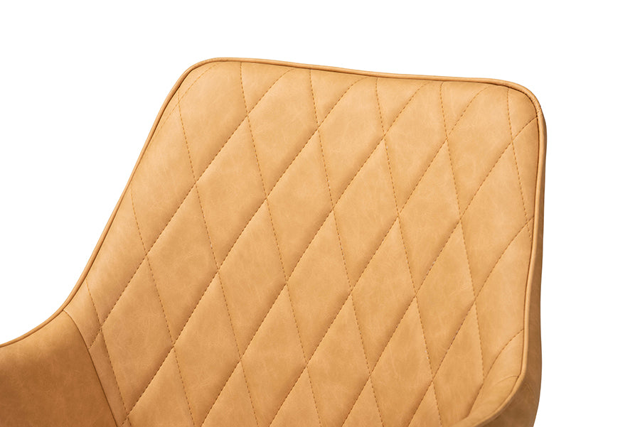 Baxton Studio Astrid Mid-Century Contemporary Tan Faux Leather Upholstered and Black Metal 4-Piece Dining Chair Set | Modishstore | Dining Chairs - 3