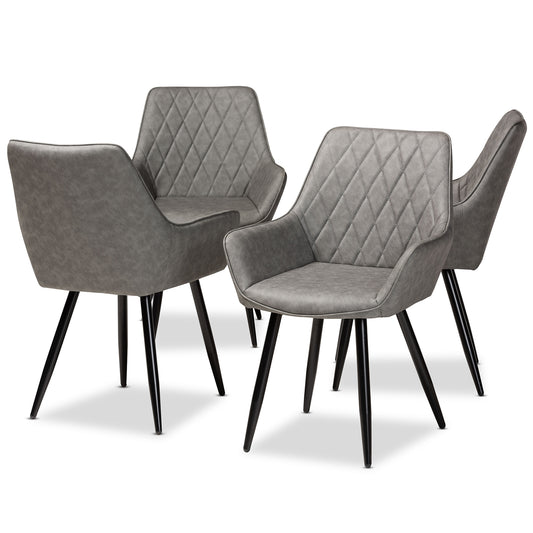Baxton Studio Astrid Mid-Century Contemporary Grey Faux Leather Upholstered and Black Metal 4-Piece Dining Chair Set | Dining Chairs | Modishstore