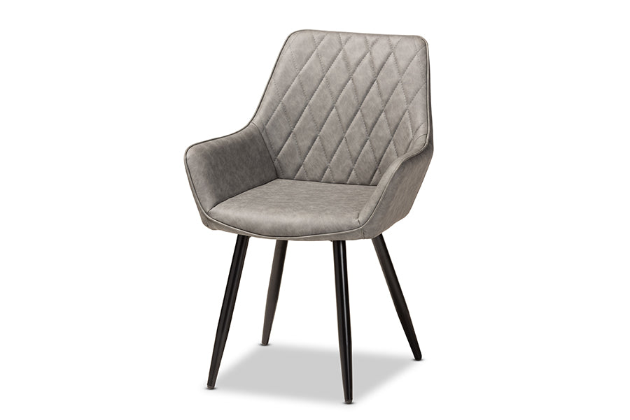 Baxton Studio Astrid Mid-Century Contemporary Grey Faux Leather Upholstered and Black Metal 4-Piece Dining Chair Set | Dining Chairs | Modishstore - 4