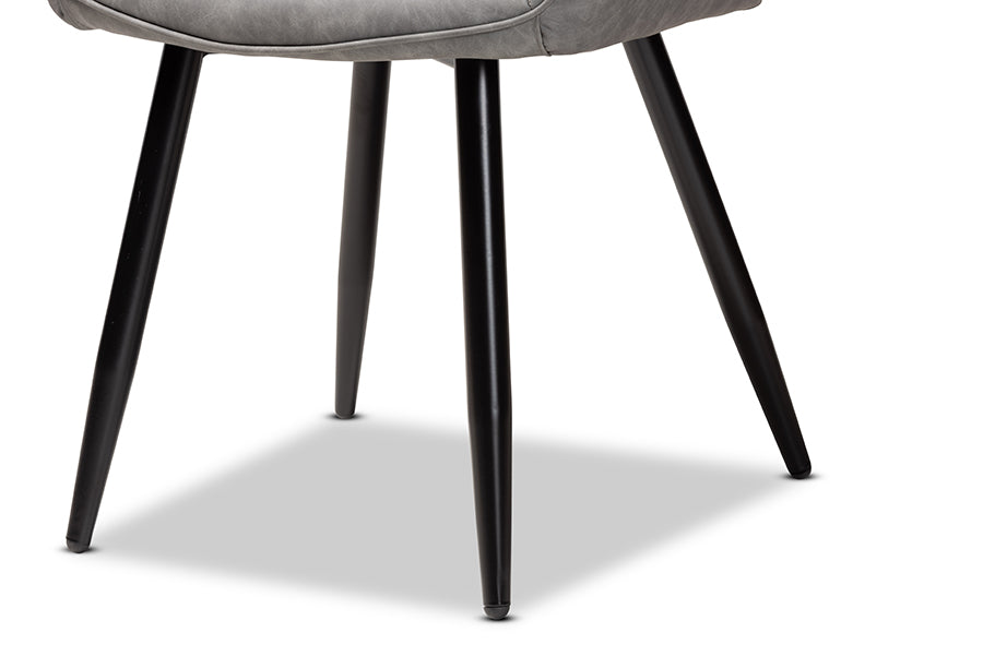 Baxton Studio Astrid Mid-Century Contemporary Grey Faux Leather Upholstered and Black Metal 4-Piece Dining Chair Set | Dining Chairs | Modishstore - 5