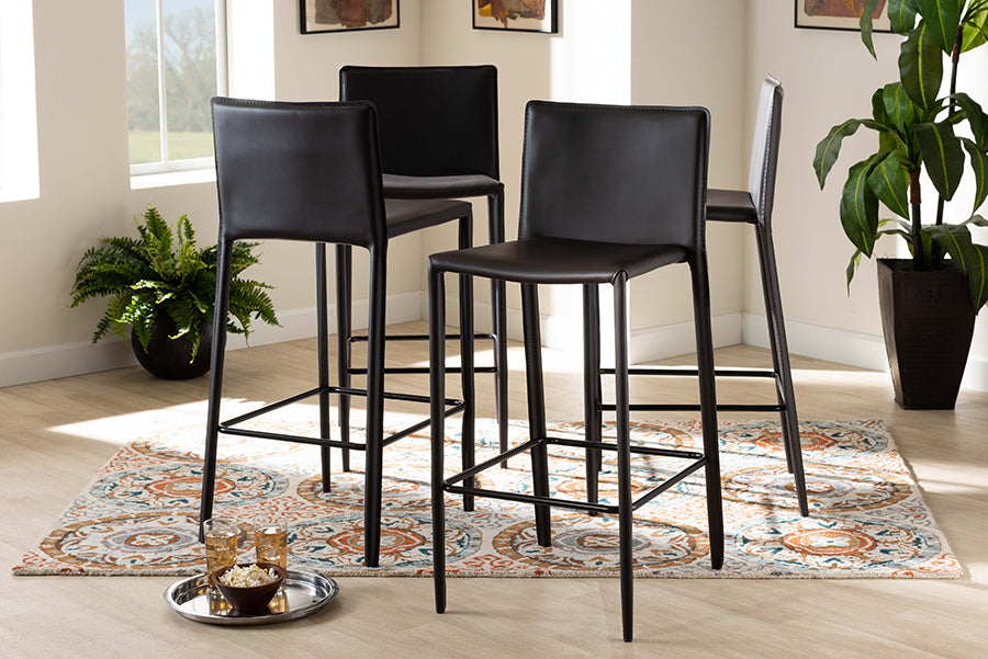 Baxton Studio Malcom Modern and Contemporary Brown Faux Leather Upholstered 4-Piece Bar Stool | Modishstore | Bar Stools