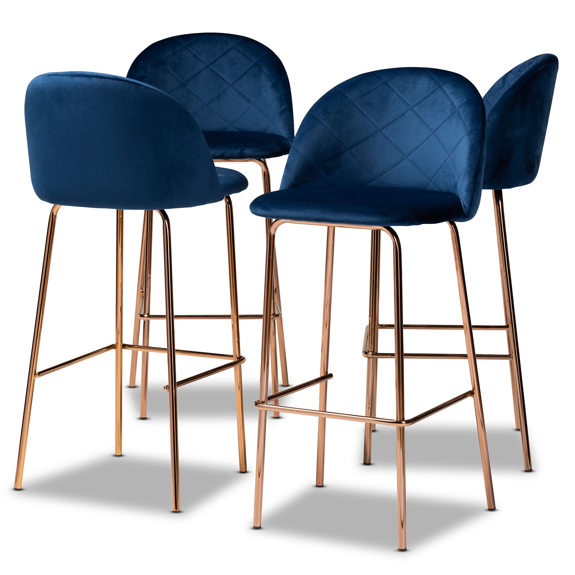 Baxton Studio Addie Luxe and Glam Grey Velvet Fabric Upholstered and Rose Gold Finished 4-Piece Bar Stool Set | Bar Stools | Modishstore - 7