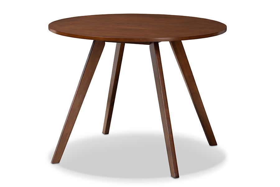baxton studio alana mid century modern transitional walnut brown finished round wood dining table | Modish Furniture Store-2