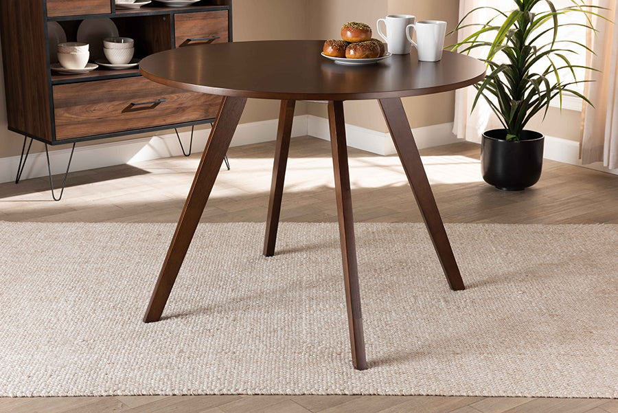 Baxton Studio Alana Mid-Century Modern Transitional Walnut Brown Finished Round Wood Dining Table | Modishstore | Dining Tables