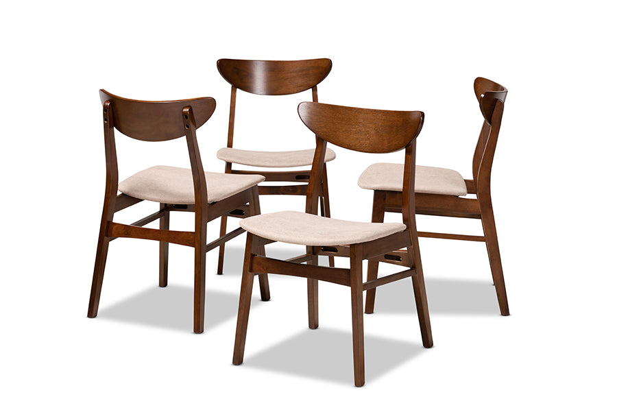 Baxton Studio Parlin Mid-Century Modern Transitional Light Beige Fabric Upholstered and Walnut Brown Finished Wood 4-Piece Dining Chair Set | Modishstore | Dining Chairs - 4