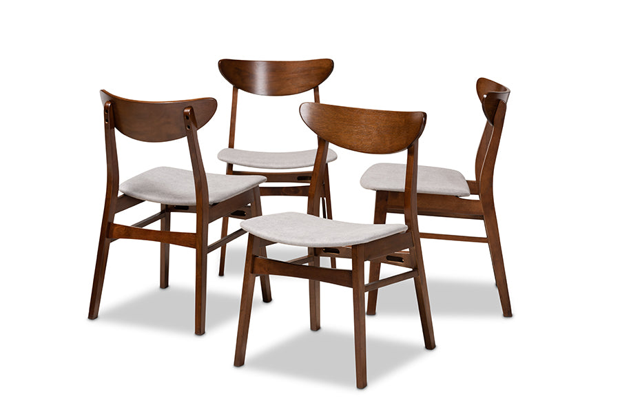 Baxton Studio Parlin Mid-Century Modern Transitional Light Grey Fabric Upholstered and Walnut Brown Finished Wood 4-Piece Dining Chair Set | Modishstore | Dining Chairs - 4