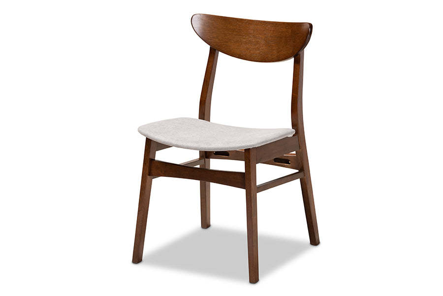 baxton studio orion mid century modern transitional light grey fabric upholstered and walnut brown finished wood 5 piece dining set | Modish Furniture Store-3