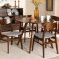 Baxton Studio Philip Mid-Century Modern Transitional Light Grey Fabric Upholstered and Walnut Brown Finished Wood 5-Piece Dining Set | Modishstore | Dining Sets