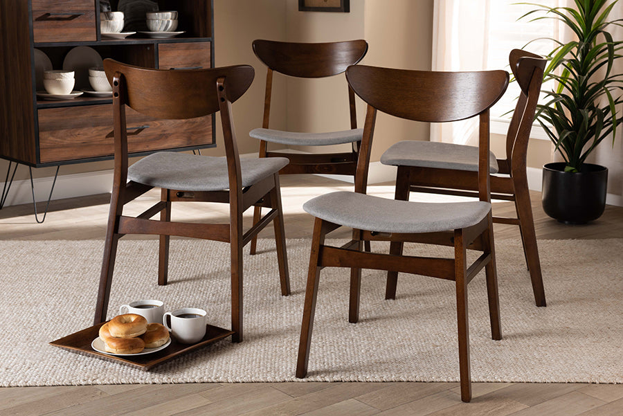Baxton Studio Parlin Mid-Century Modern Transitional Light Grey Fabric Upholstered and Walnut Brown Finished Wood 4-Piece Dining Chair Set | Modishstore | Dining Chairs
