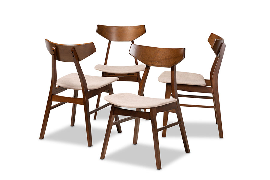 Baxton Studio Danica Mid-Century Modern Transitional Light Beige Fabric Upholstered and Walnut Brown Finished Wood 4-Piece Dining Chair Set | Modishstore | Dining Chairs - 4