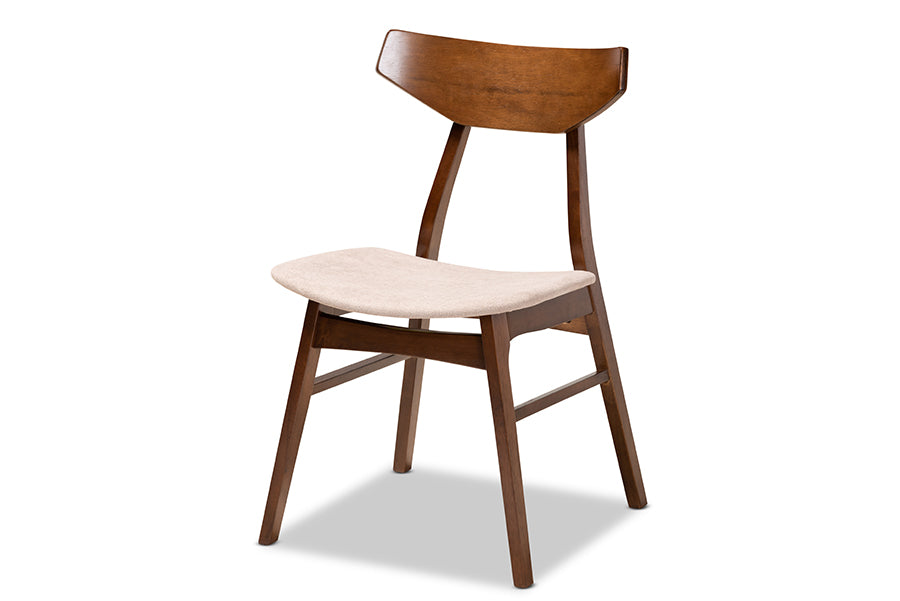 baxton studio lois mid century modern transitional light beige fabric upholstered and walnut brown finished wood 5 piece dining set | Modish Furniture Store-3