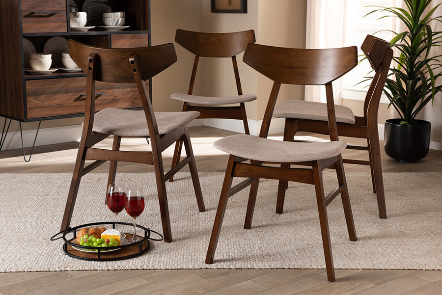 Baxton Studio Danica Mid-Century Modern Transitional Light Beige Fabric Upholstered and Walnut Brown Finished Wood 4-Piece Dining Chair Set | Modishstore | Dining Chairs