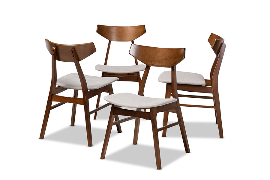 Baxton Studio Danica Mid-Century Modern Transitional Light Grey Fabric Upholstered and Walnut Brown Finished Wood 4-Piece Dining Chair Set | Modishstore | Dining Chairs - 4