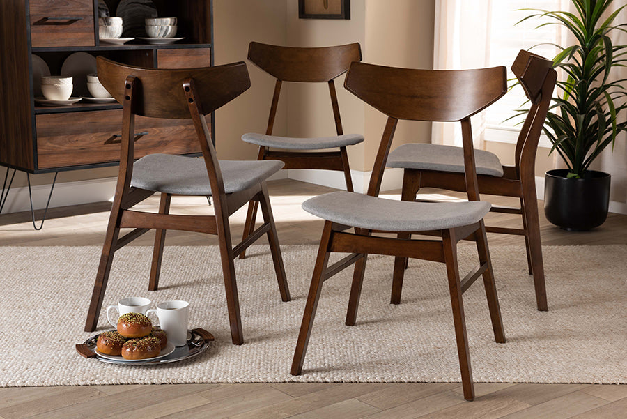 Baxton Studio Danica Mid-Century Modern Transitional Light Grey Fabric Upholstered and Walnut Brown Finished Wood 4-Piece Dining Chair Set | Modishstore | Dining Chairs