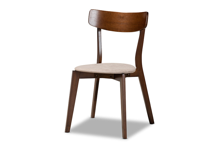 baxton studio nori mid century modern transitional light beige fabric upholstered and walnut brown finished wood 5 piece dining set | Modish Furniture Store-3