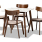 baxton studio reba mid century modern light beige fabric upholstered and walnut brown finished wood 5 piece dining set with faux marble dining table | Modish Furniture Store-2