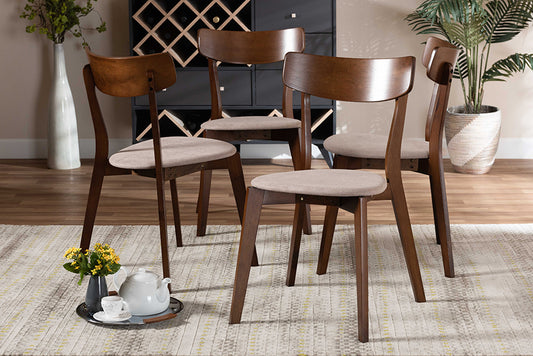 Baxton Studio Iora Mid-Century Modern Transitional Light Beige Fabric Upholstered and Walnut Brown Finished Wood 4-Piece Dining Chair Set | Modishstore | Dining Chairs