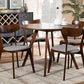 Baxton Studio Rika Mid-Century Modern Transitional Light Grey Fabric Upholstered and Walnut Brown Finished Wood 5-Piece Dining Set | Modishstore | Dining Sets
