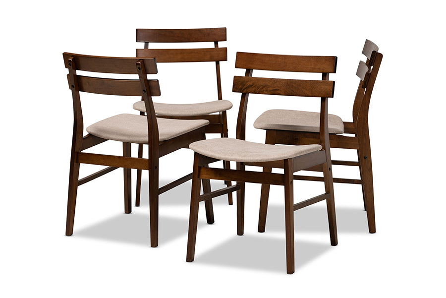 Baxton Studio Devlin Mid-Century Modern Transitional Light Beige Fabric Upholstered and Walnut Brown Finished Wood 4-Piece Dining Chair Set | Modishstore | Dining Chairs - 4