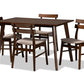 baxton studio eleri mid century modern transitional light beige fabric upholstered and walnut brown finished wood 5 piece dining set | Modish Furniture Store-2