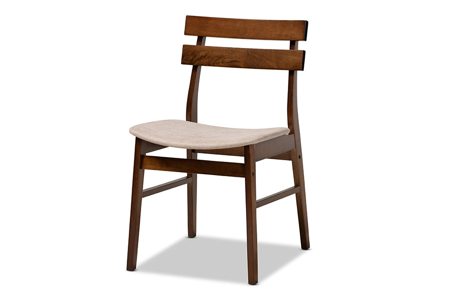 Baxton Studio Devlin Mid-Century Modern Transitional Light Beige Fabric Upholstered and Walnut Brown Finished Wood 4-Piece Dining Chair Set | Modishstore | Dining Chairs - 2